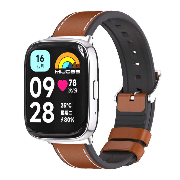 For Redmi Watch 3 Lite / Watch 3 Active Mijobs TPU Leather Watch Band(Brown Silver)