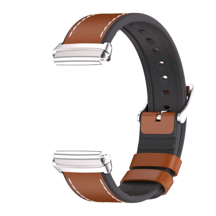 For Redmi Watch 3 Lite / Watch 3 Active Mijobs TPU Leather Watch Band(Brown Silver)