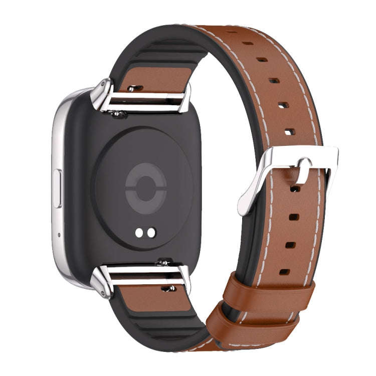 For Redmi Watch 3 Lite / Watch 3 Active Mijobs TPU Leather Watch Band(Brown Silver)