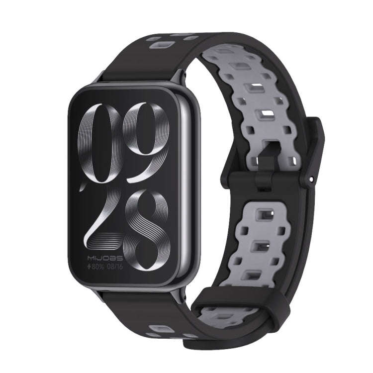 For Xiaomi Smart Band 9 Pro / 8 Pro Mijobs Square Hole Breathable Silicone Watch Band(Black Grey)