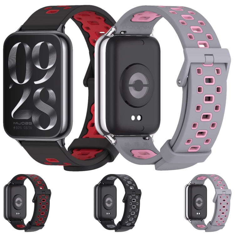 For Xiaomi Smart Band 9 Pro / 8 Pro Mijobs Square Hole Breathable Silicone Watch Band(Grey Pink)