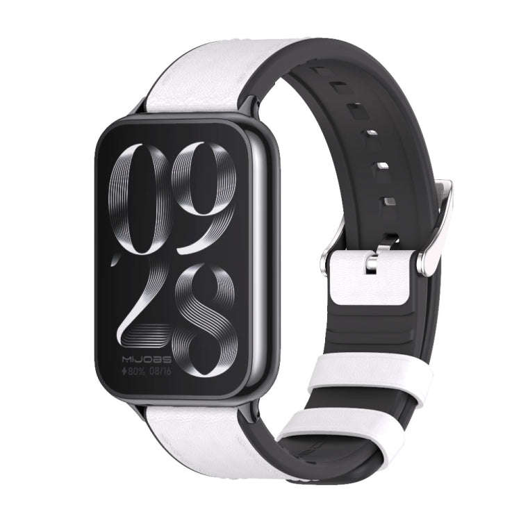 For Xiaomi Smart Band 9 Pro / 8 Pro Mijobs TPU Leather Watch Band(White Black)