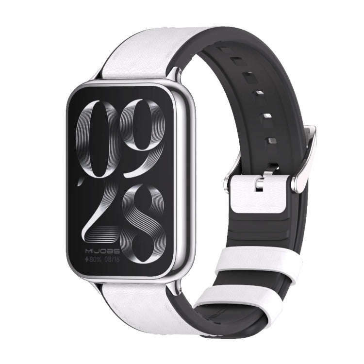 For Xiaomi Smart Band 9 Pro / 8 Pro Mijobs TPU Leather Watch Band(White Silver)