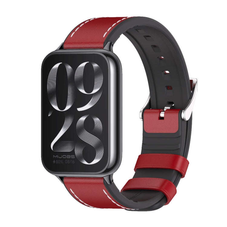For Xiaomi Smart Band 9 Pro / 8 Pro Mijobs TPU Leather Watch Band(Red Black)