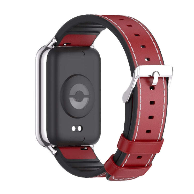 For Xiaomi Smart Band 9 Pro / 8 Pro Mijobs TPU Leather Watch Band(Red Silver)