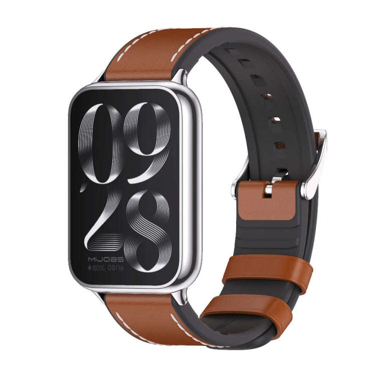 For Xiaomi Smart Band 9 Pro / 8 Pro Mijobs TPU Leather Watch Band(Brown Silver)