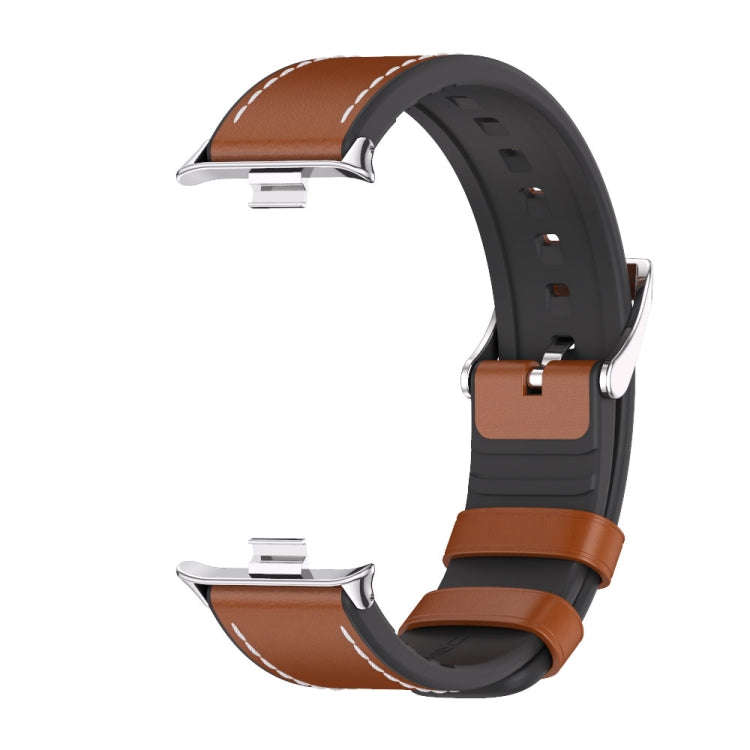 For Xiaomi Smart Band 9 Pro / 8 Pro Mijobs TPU Leather Watch Band(Brown Silver)