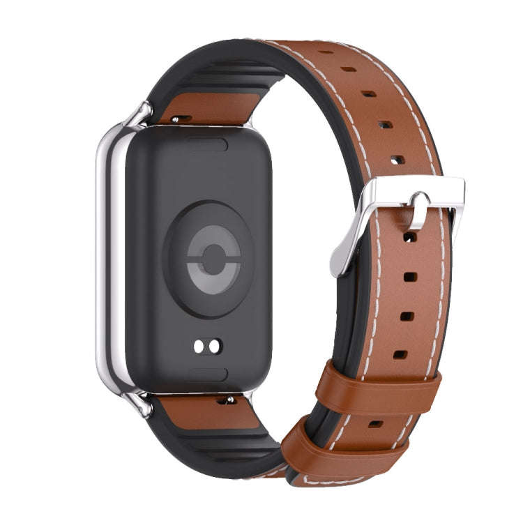 For Xiaomi Smart Band 9 Pro / 8 Pro Mijobs TPU Leather Watch Band(Brown Silver)