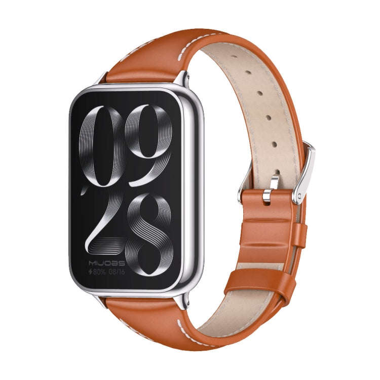 For Xiaomi Smart Band 9 Pro / 8 Pro Mijobs Genuine Leather Slim Watch Band(Orange Silver)