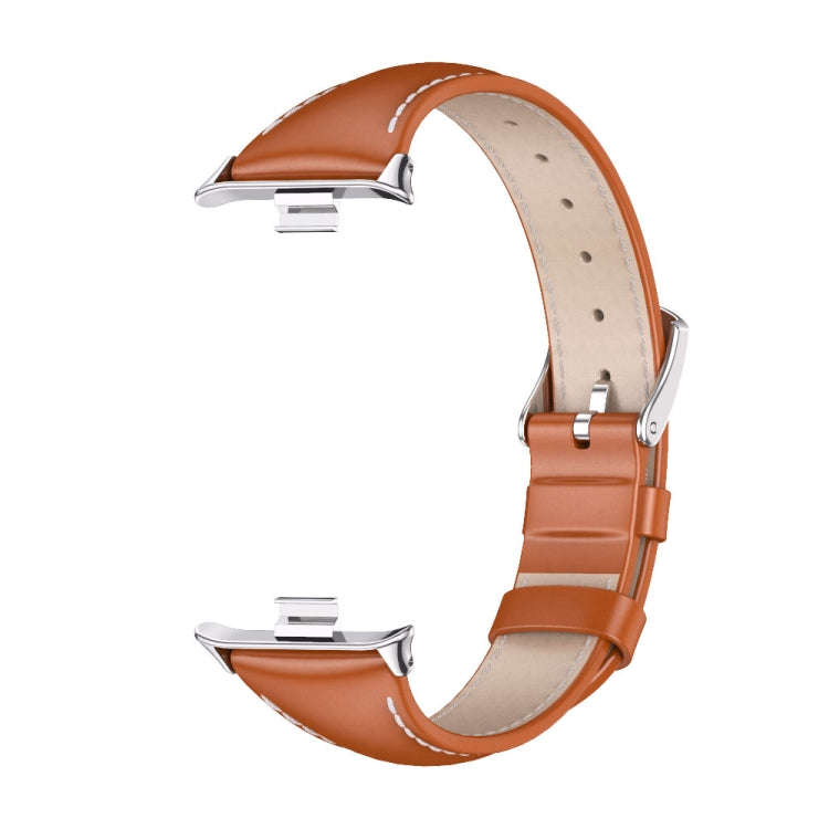 For Xiaomi Smart Band 9 Pro / 8 Pro Mijobs Genuine Leather Slim Watch Band(Orange Silver)