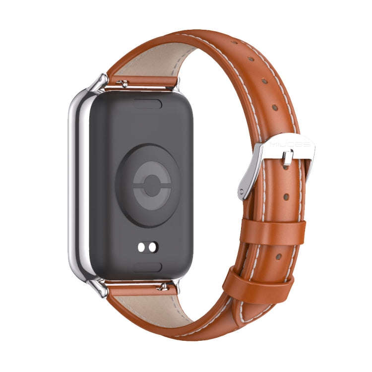 For Xiaomi Smart Band 9 Pro / 8 Pro Mijobs Genuine Leather Slim Watch Band(Orange Silver)