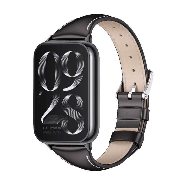 For Xiaomi Smart Band 9 Pro / 8 Pro Mijobs Genuine Leather Slim Watch Band(Black)