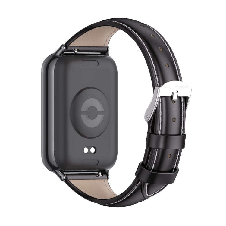 For Xiaomi Smart Band 9 Pro / 8 Pro Mijobs Genuine Leather Slim Watch Band(Black)