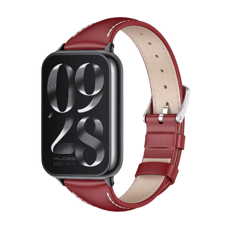 For Xiaomi Smart Band 9 Pro / 8 Pro Mijobs Genuine Leather Slim Watch Band(Red Black)