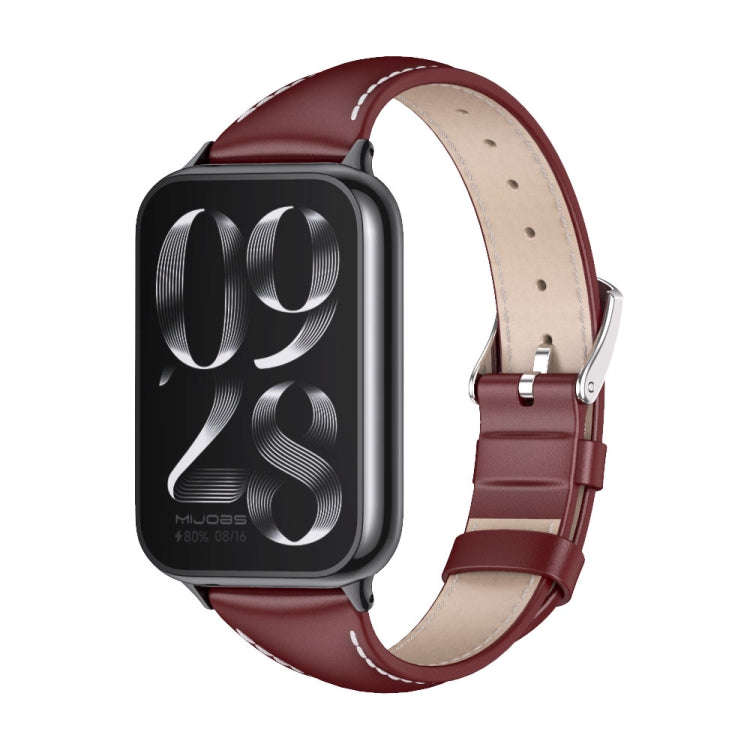 For Xiaomi Smart Band 9 Pro / 8 Pro Mijobs Genuine Leather Slim Watch Band(Wine Red Black)
