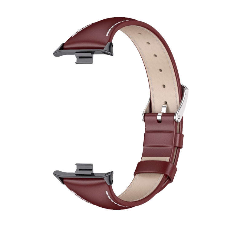 For Xiaomi Smart Band 9 Pro / 8 Pro Mijobs Genuine Leather Slim Watch Band(Wine Red Black)