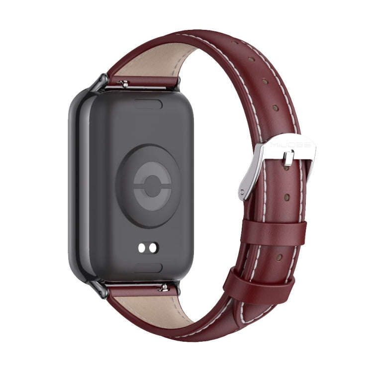 For Xiaomi Smart Band 9 Pro / 8 Pro Mijobs Genuine Leather Slim Watch Band(Wine Red Black)