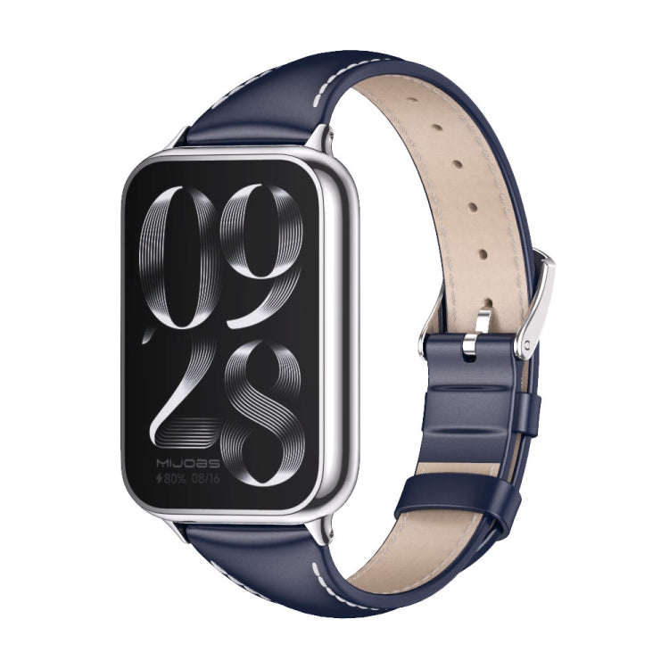 For Xiaomi Smart Band 9 Pro / 8 Pro Mijobs Genuine Leather Slim Watch Band(Blue Silver)