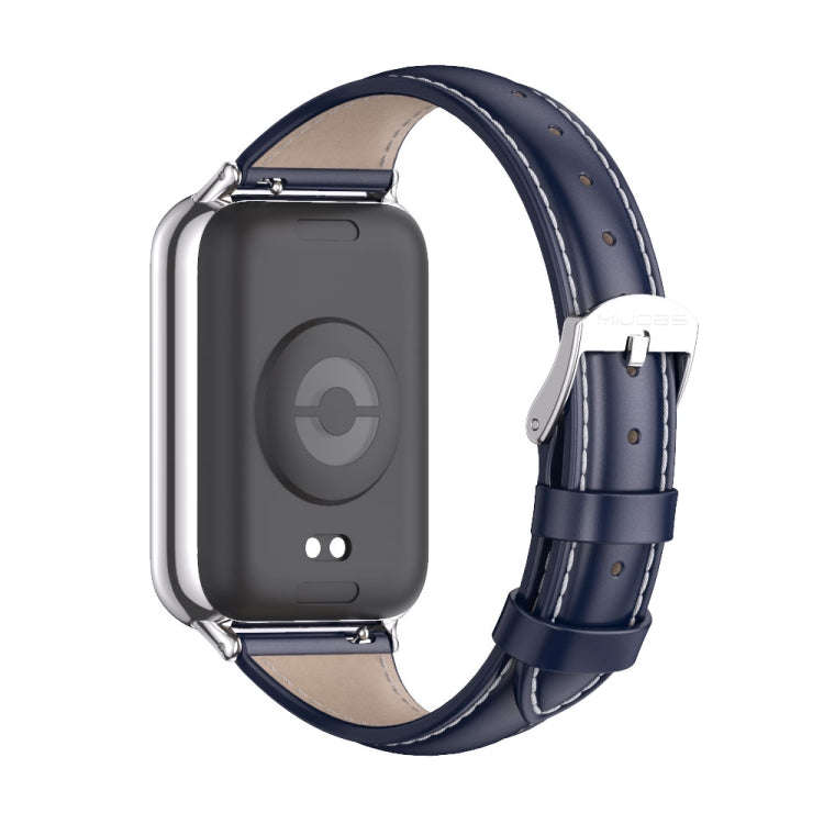 For Xiaomi Smart Band 9 Pro / 8 Pro Mijobs Genuine Leather Slim Watch Band(Blue Silver)