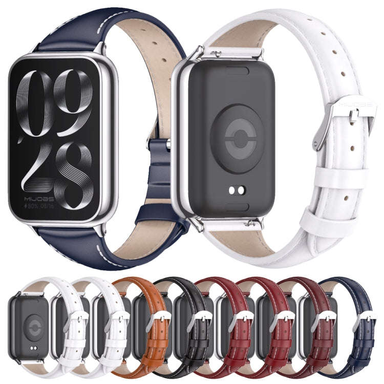 For Xiaomi Smart Band 9 Pro / 8 Pro Mijobs Genuine Leather Slim Watch Band(Wine Red Black)
