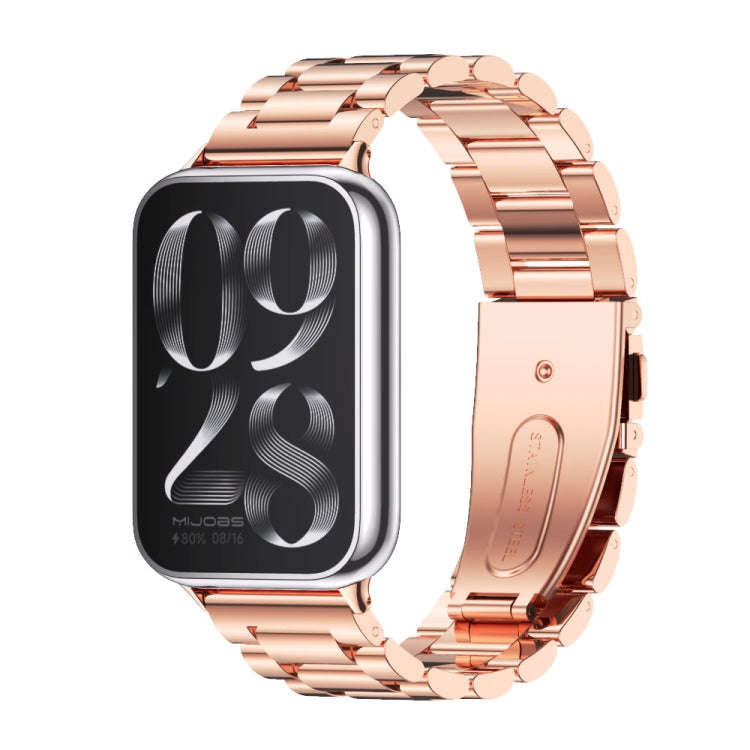 For Xiaomi Smart Band 9 Pro / 8 Pro Mijobs Three Beads Stainless Steel Watch Band(Rose Gold)