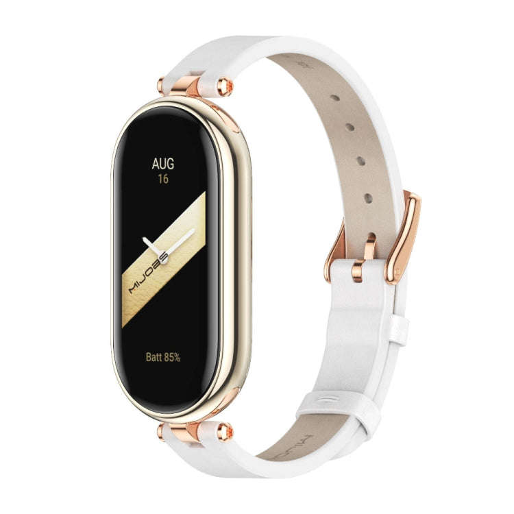 For Xiaomi Mi Band 8 / 9 / 9 NFC Mijobs First Layer Cowhide Watch Band(White Rose Gold)