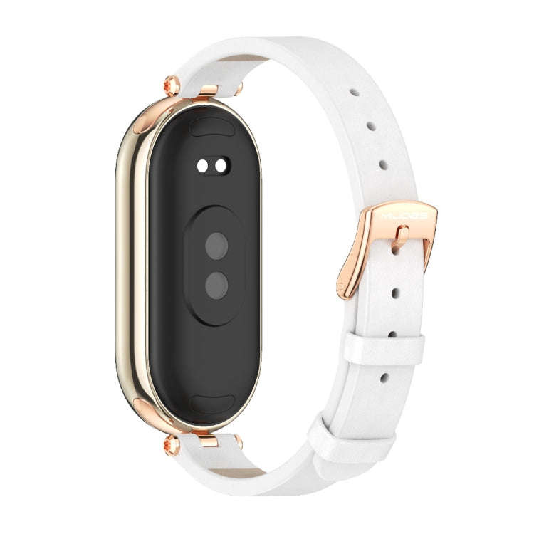 For Xiaomi Mi Band 8 / 9 / 9 NFC Mijobs First Layer Cowhide Watch Band(White Rose Gold)