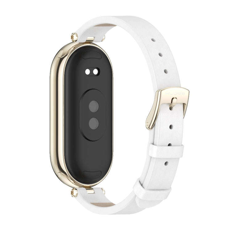 For Xiaomi Mi Band 8 / 9 / 9 NFC Mijobs First Layer Cowhide Watch Band(White Light Gold)