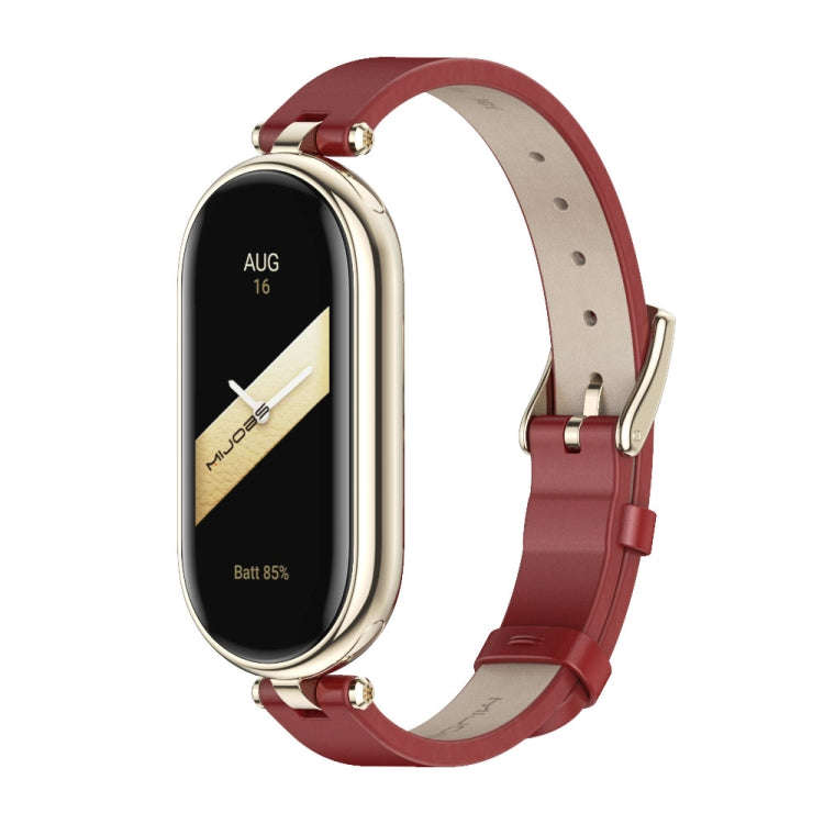 For Xiaomi Mi Band 8 / 9 / 9 NFC Mijobs First Layer Cowhide Watch Band(Red Light Gold)