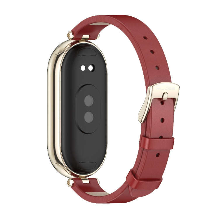 For Xiaomi Mi Band 8 / 9 / 9 NFC Mijobs First Layer Cowhide Watch Band(Red Light Gold)