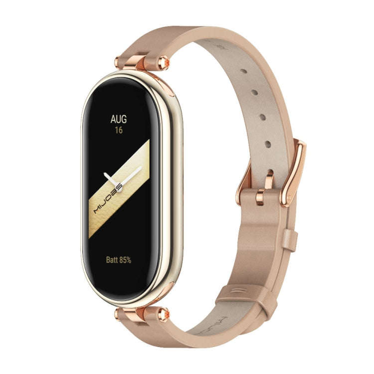 For Xiaomi Mi Band 8 / 9 / 9 NFC Mijobs First Layer Cowhide Watch Band(Apricot Rose Gold)