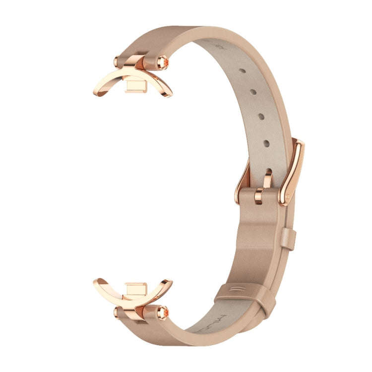 For Xiaomi Mi Band 8 / 9 / 9 NFC Mijobs First Layer Cowhide Watch Band(Apricot Rose Gold)