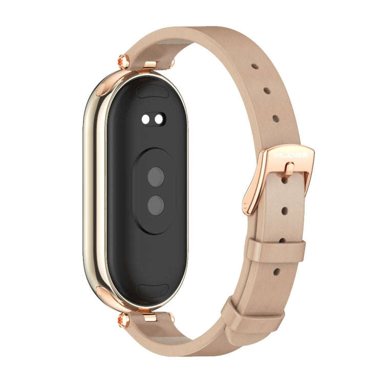 For Xiaomi Mi Band 8 / 9 / 9 NFC Mijobs First Layer Cowhide Watch Band(Apricot Rose Gold)