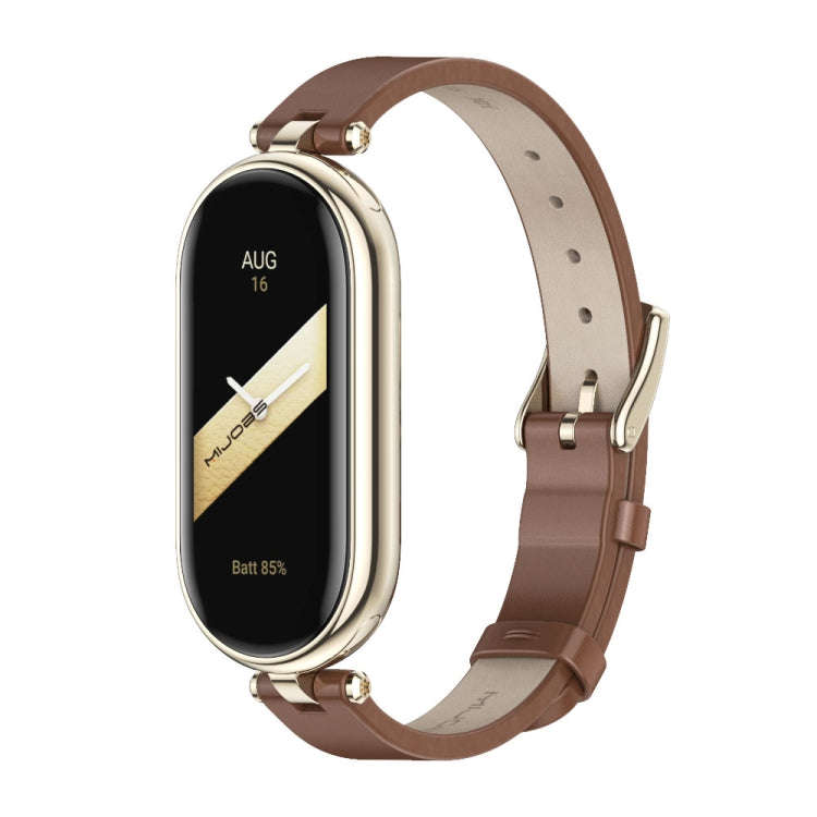 For Xiaomi Mi Band 8 / 9 / 9 NFC Mijobs First Layer Cowhide Watch Band(Brown Light Gold)