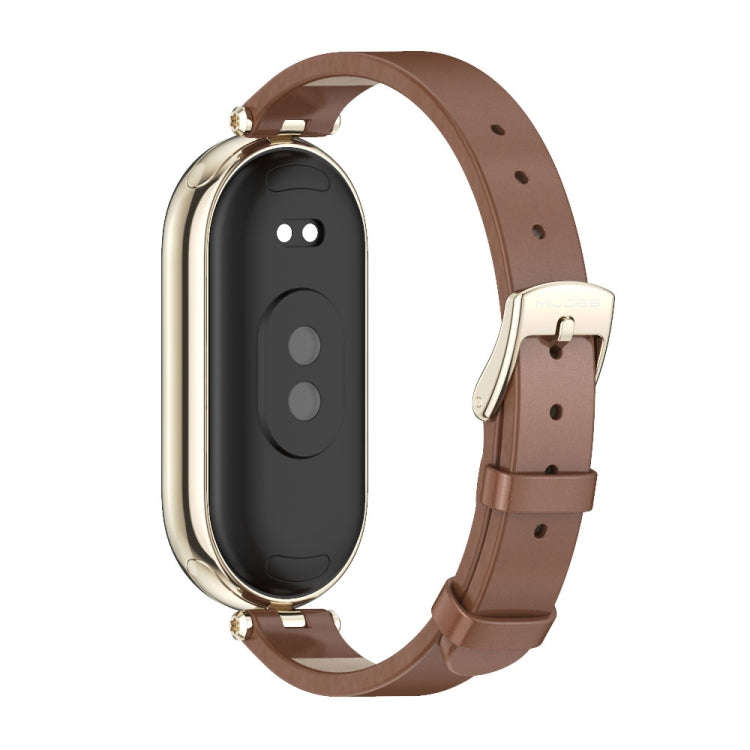For Xiaomi Mi Band 8 / 9 / 9 NFC Mijobs First Layer Cowhide Watch Band(Brown Light Gold)