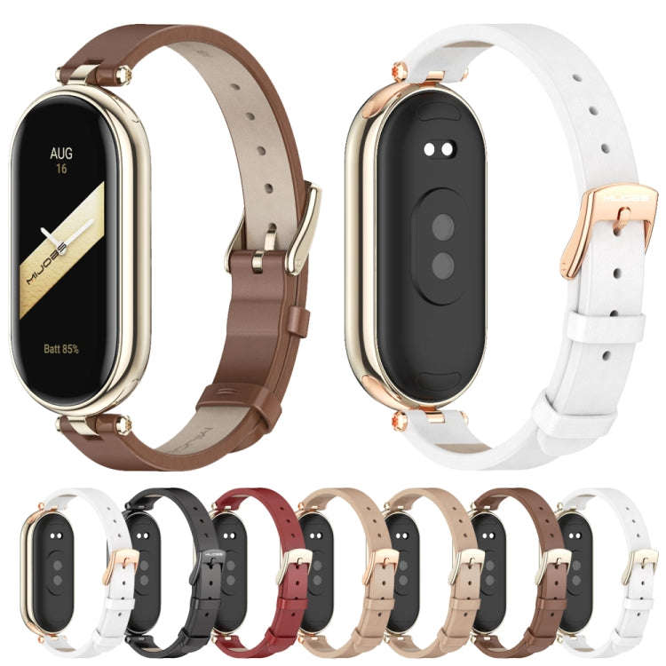For Xiaomi Mi Band 8 / 9 / 9 NFC Mijobs First Layer Cowhide Watch Band(Apricot Rose Gold)