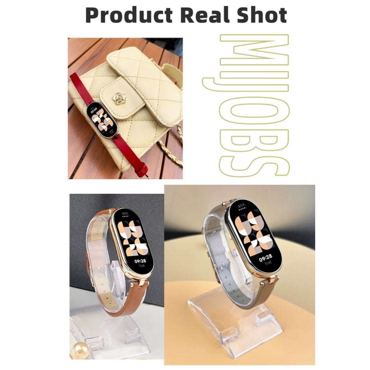 For Xiaomi Mi Band 8 / 9 / 9 NFC Mijobs First Layer Cowhide Watch Band(Apricot Rose Gold)