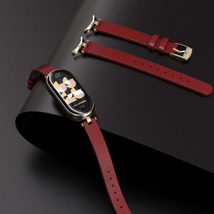 For Xiaomi Mi Band 8 / 9 / 9 NFC Mijobs First Layer Cowhide Watch Band(Apricot Rose Gold)