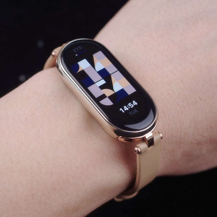 For Xiaomi Mi Band 8 / 9 / 9 NFC Mijobs First Layer Cowhide Watch Band(Apricot Rose Gold)