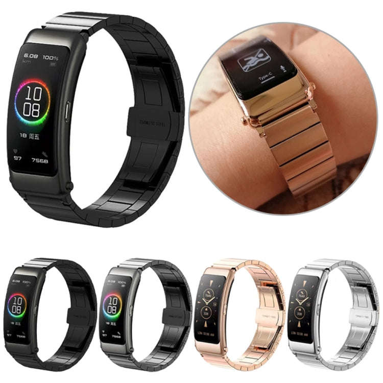 For Huawei Band 7 / B3 / Watch Fit Mini One Bead Butterfly Buckle Stainless Steel Watch Band(Grey)