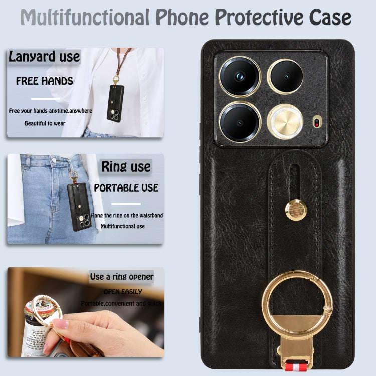 For Infinix Note 40 4G X6853 Wristband Leather Back Phone Case(Black)