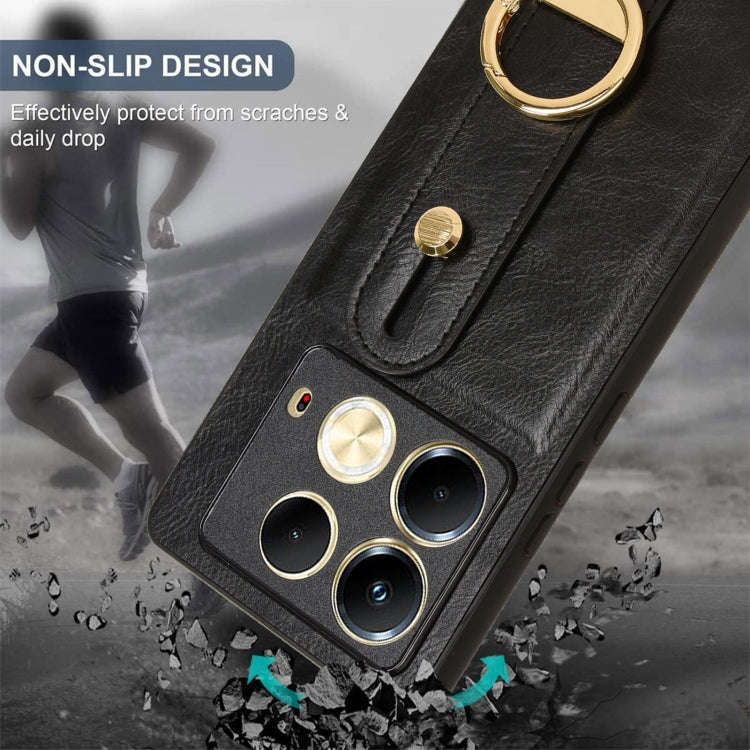 For Infinix Note 40 4G X6853 Wristband Leather Back Phone Case(Black)