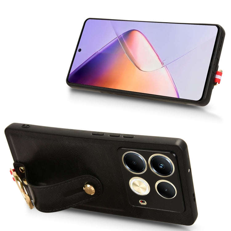 For Infinix Note 40 4G X6853 Wristband Leather Back Phone Case(Black)