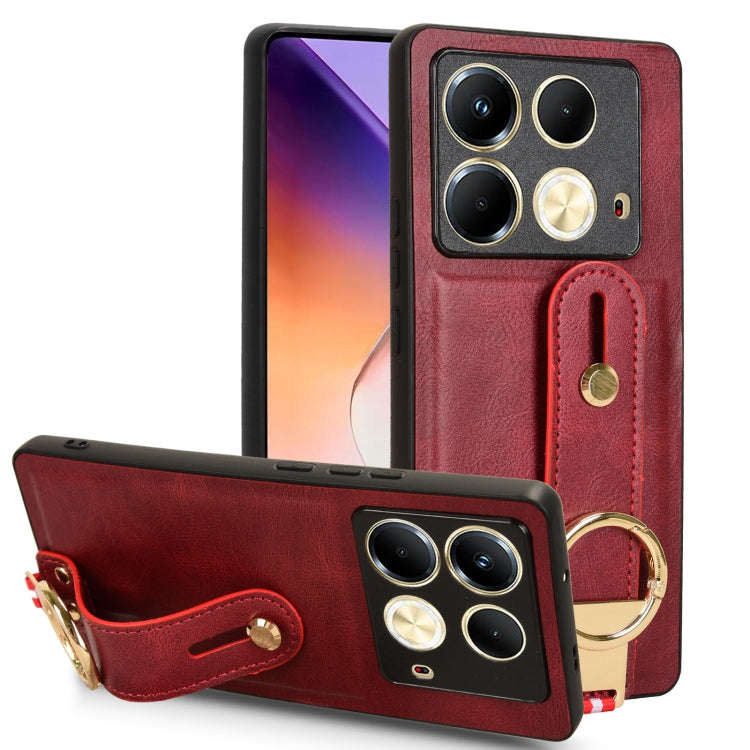 For Infinix Note 40 4G X6853 Wristband Leather Back Phone Case(Red)