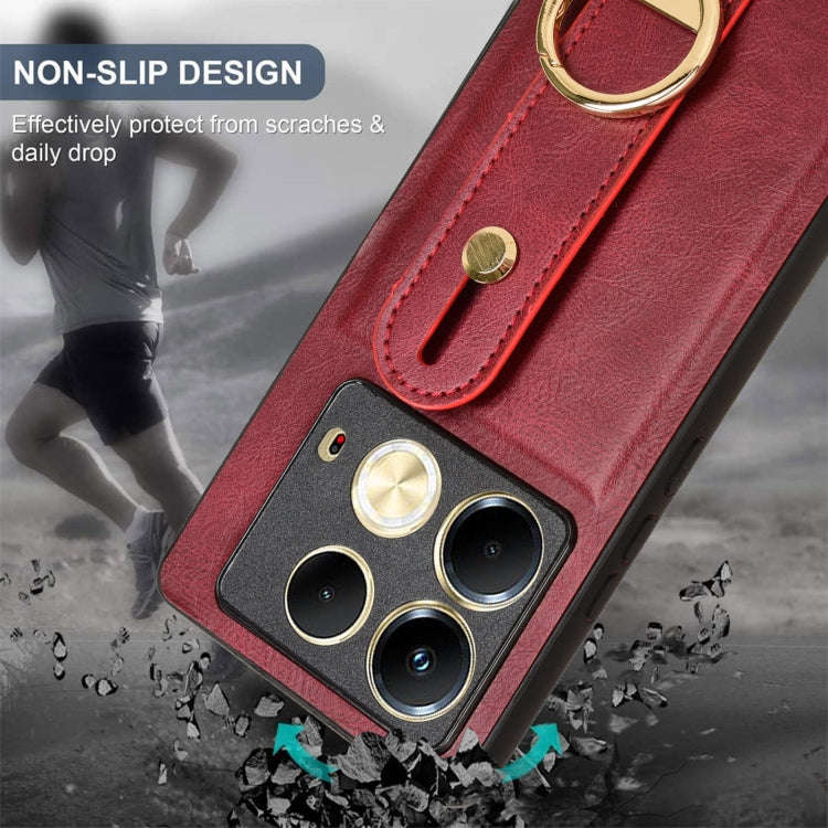 For Infinix Note 40 4G X6853 Wristband Leather Back Phone Case(Red)