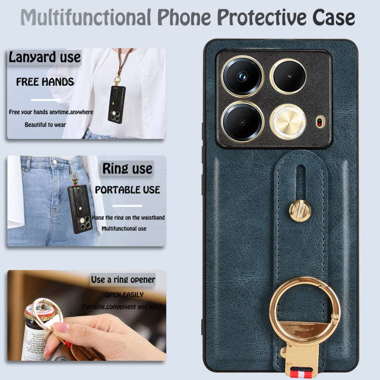 For Infinix Note 40 4G X6853 Wristband Leather Back Phone Case(Blue)