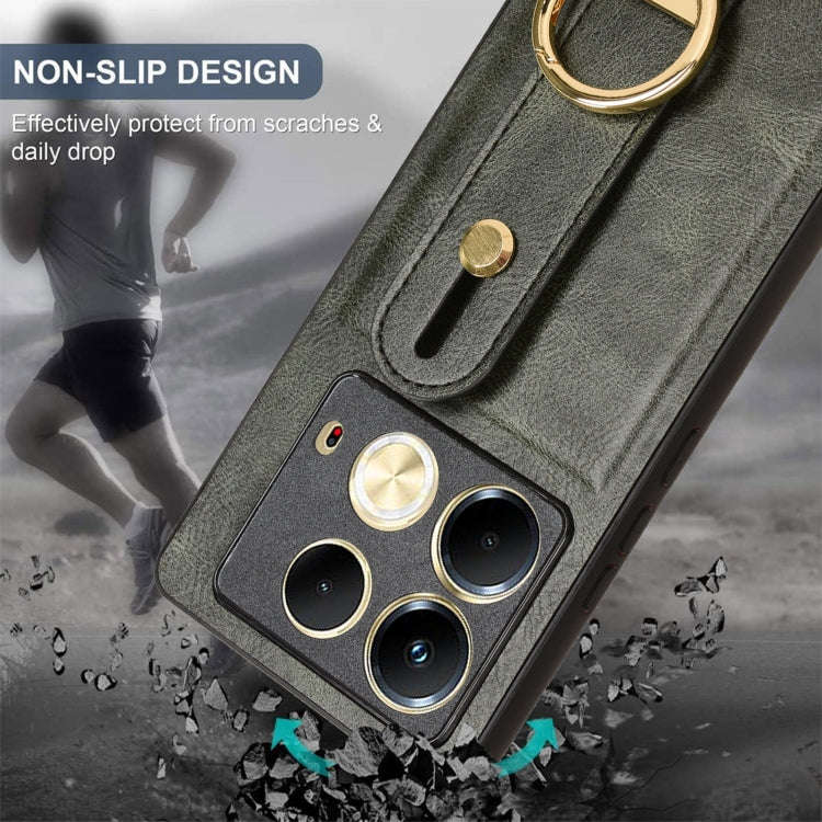 For Infinix Note 40 4G X6853 Wristband Leather Back Phone Case(Green)