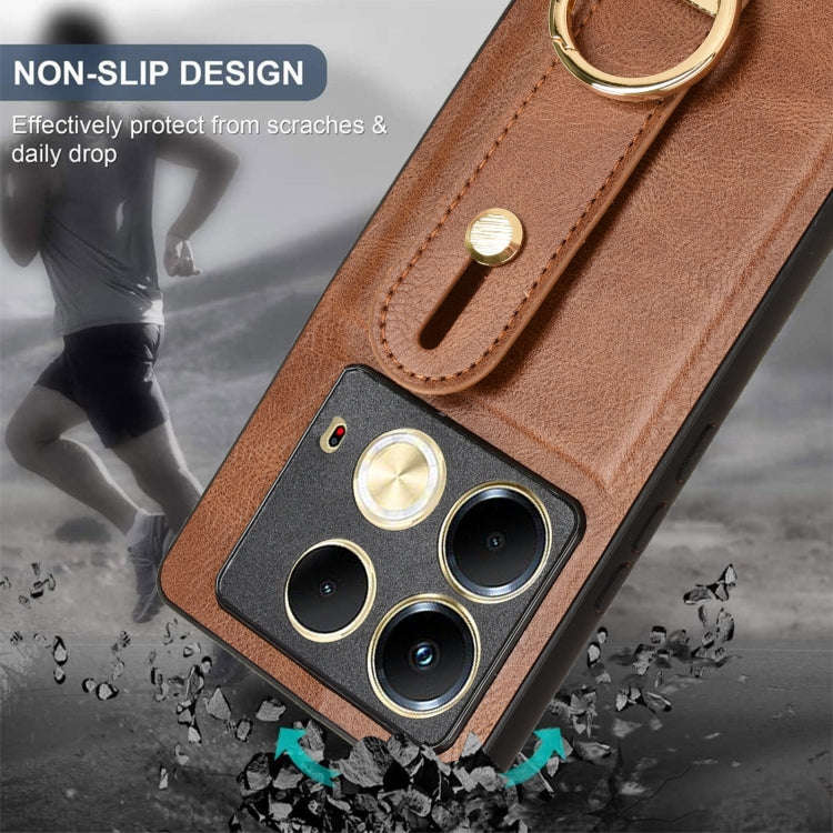 For Infinix Note 40 4G X6853 Wristband Leather Back Phone Case(Brown)