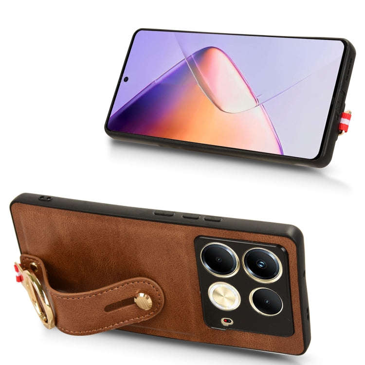For Infinix Note 40 4G X6853 Wristband Leather Back Phone Case(Brown)
