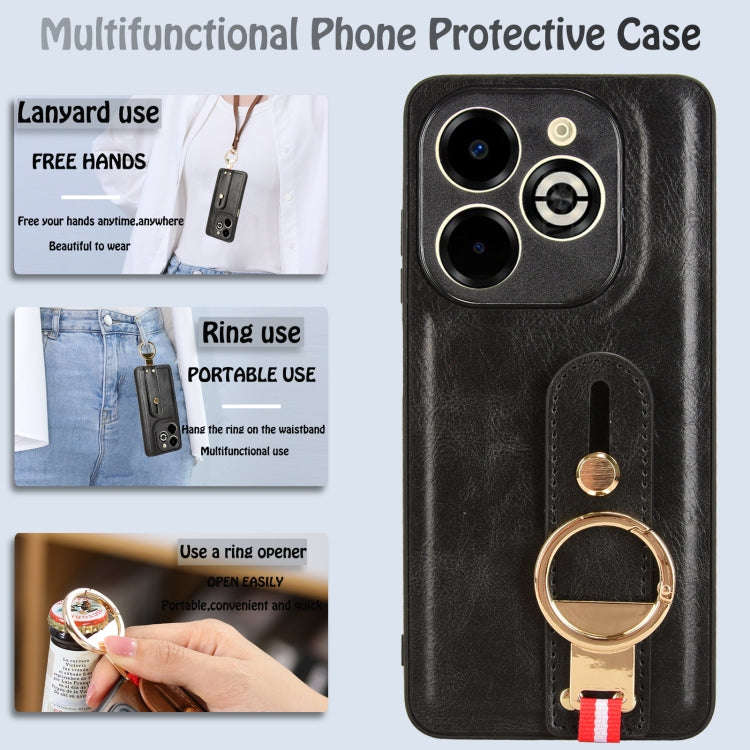 For Infinix Smart 8 Plus / Smart 8 Pro Wristband Leather Back Phone Case(Black)